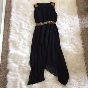 Black Flowy Dress W/ Gold Accents